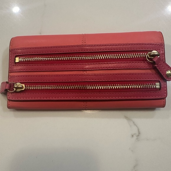 Coach Handbags - Coach Bonnie Double Zip Slim Leather Wallet-Coral/Pink Color